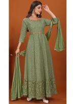 Premimum Faux Green Party Wear Heavy Embroidery Work Readymade Gown With Dupatta